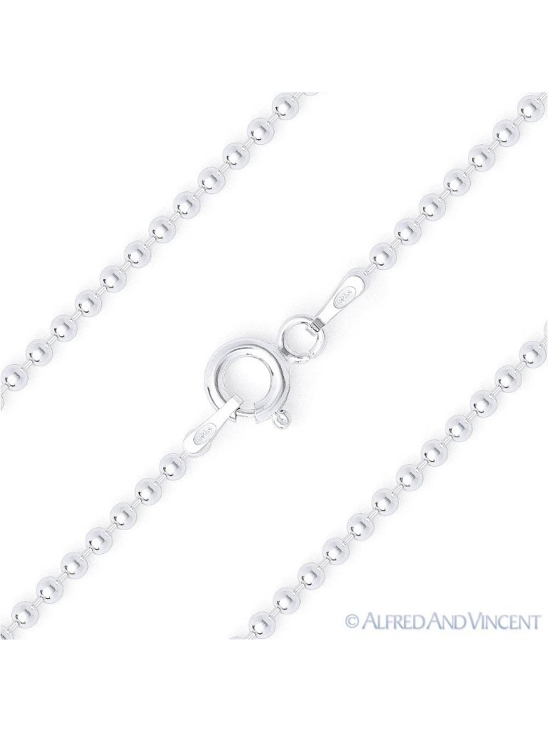 1.8mm Polished Ball Bead Link Italian Chain Necklace In .925 Sterling Silver 18"